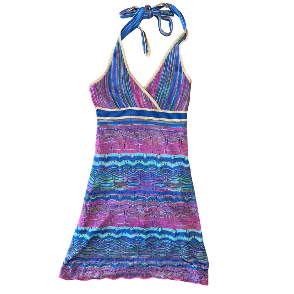 Guess Womens Multi-Color Chevron Knit Halter Mini Dress Blue Pink Small Y72J4606